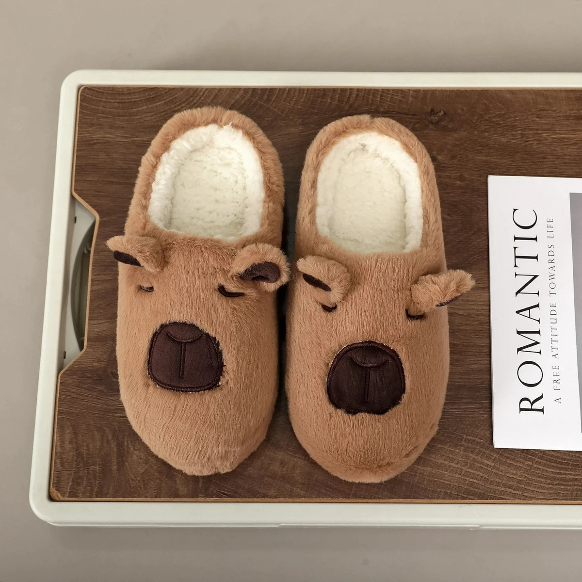 Pluche Huispantoffels met Capybara Print Bruin Warm Binnenslippers Unisex Lichtgewicht Comfortabel Winter Thuis | Sulvida