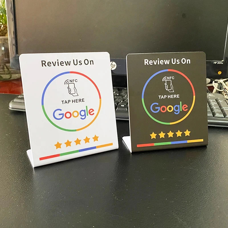 Digitale NFC-kaart voor Google Reviews 15×10×5cm zwart wit bedrijfsfeedback recensies verzamelen klantbeoordeling | Sulvida