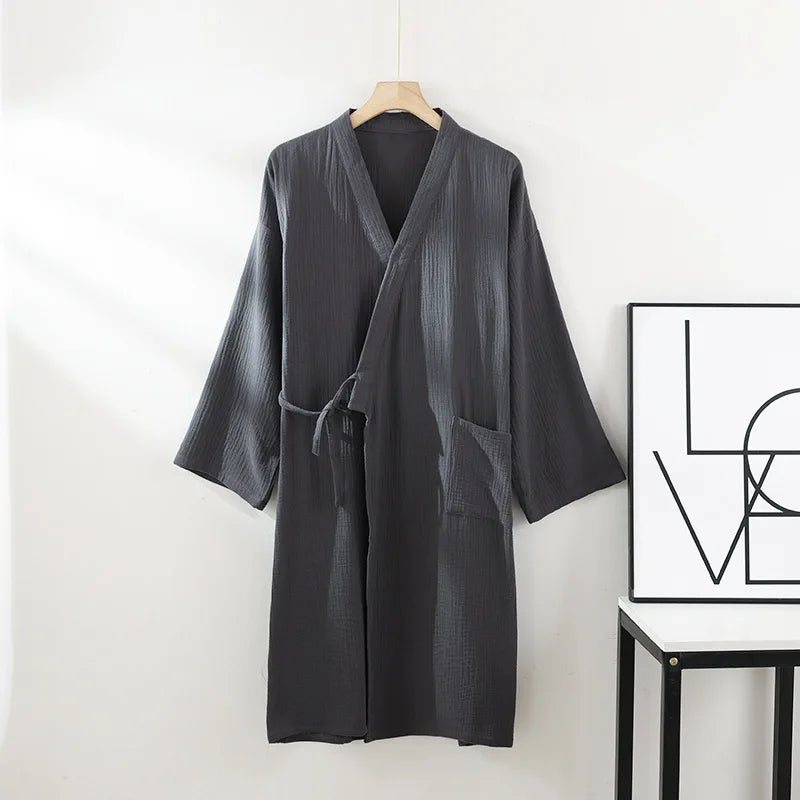 Katoenen Kimono Badjas Licht Luchtig Ochtendjas Unisex Dames Heren Huiskleding Wellness Spa Sauna Thuis | Sulvida