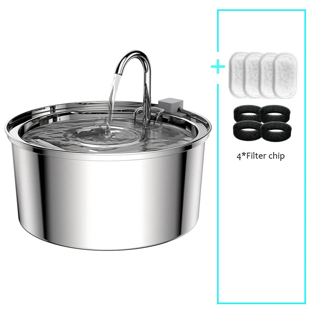 Automatische Drinkfontein voor Huisdieren RVS 3L USB Waterstroomfontein Kat Hond Stil met Filter Circulatie | Sulvida