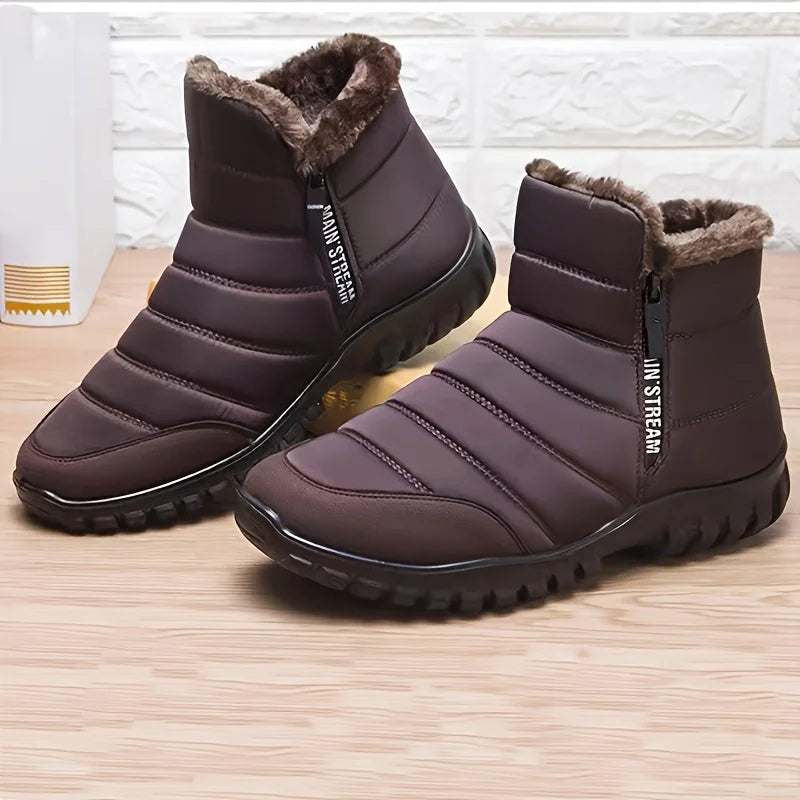 Gevoerde Winterlaarzen Heren met Rits Waterdicht Zwart Bruin Blauw Sneeuw Enkelboots Platform Outdoor | Sulvida