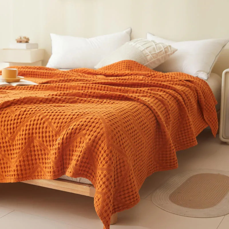 Katoenen Deken Muslin Gewafeld 100x150 tot 200x230 cm Geweven Luchtig Plaid Bedsprei Zomer Bank Slaapkamer | Sulvida