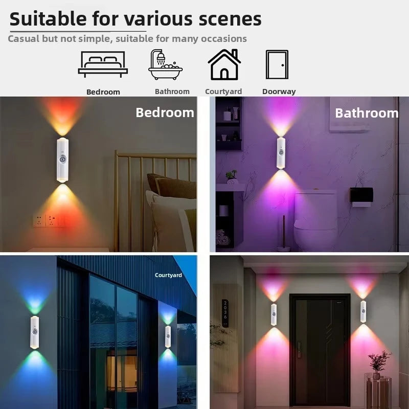 Oplaadbaar Wandnachtlampje RGB Dubbele Kop met Bewegingssensor Magnetisch Spotlamp voor Sfeerverlichting | Sulvida