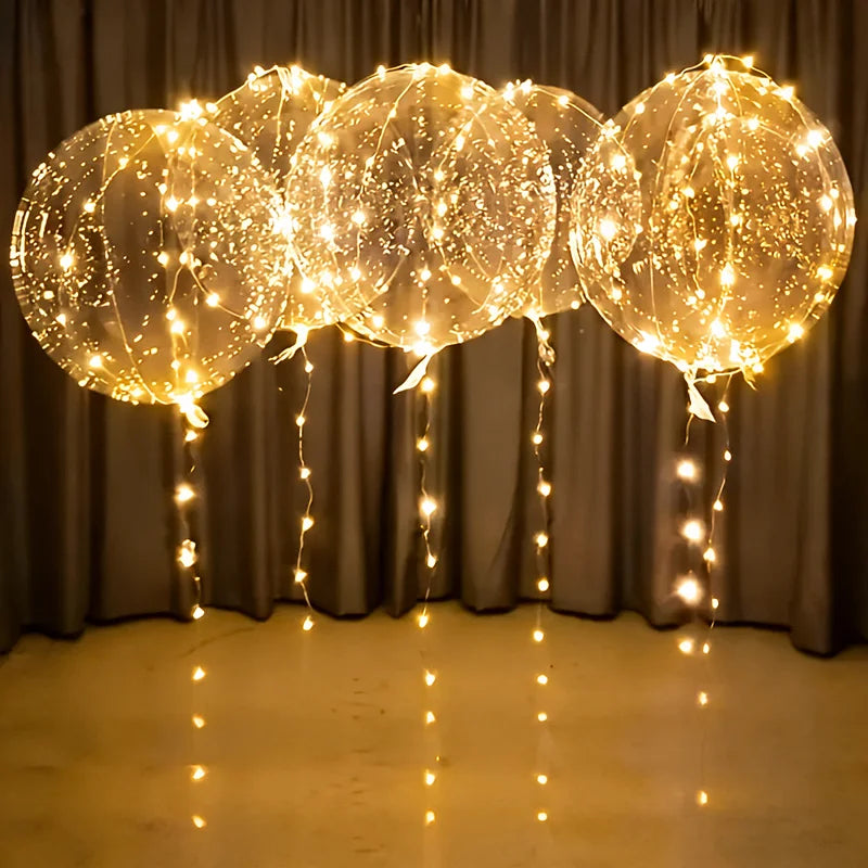 Transparante LED Ballonnen Set 5 Stuks 50cm Warm Licht Feestdecoratie Party Verjaardag Bruiloft Jubileum | Sulvida
