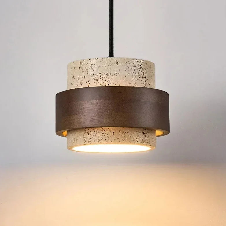 Hanglamp Travertijn Natuursteen Walnoothout Verstelbaar Eettafel Woonkamer Eetkamer Design Verlichting | Sulvida