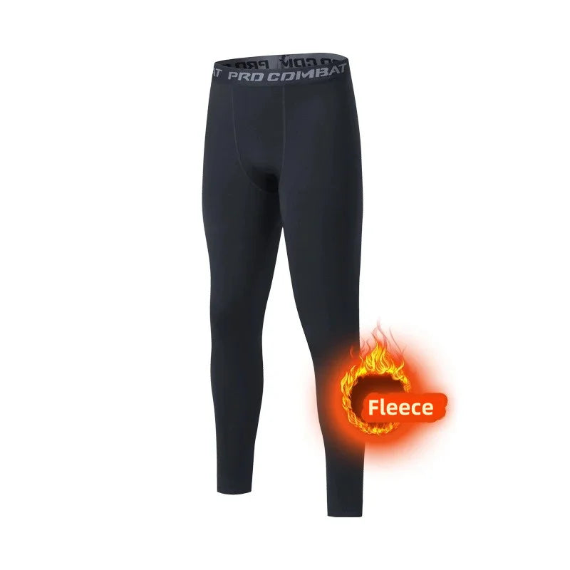 Thermo Legging Heren Fleece Gevoerd Zwart Grijs Blauw Winter Thermobroek Compressie Ondergoed Sportlegging | Sulvida