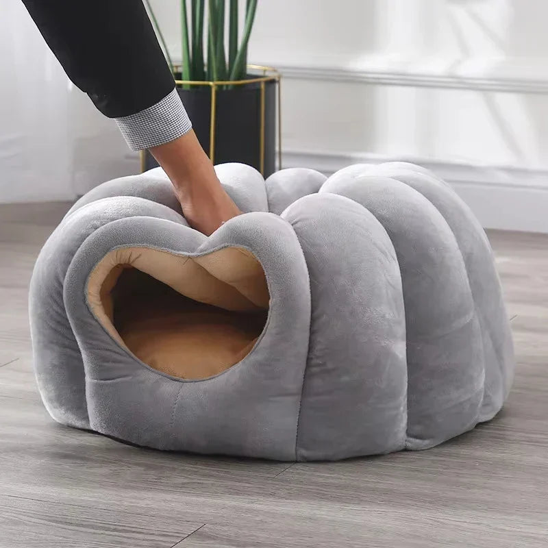 Gesloten Kattenbed Pluche Warm Knus Huisje 40×40×35cm 50×50×40cm Groen Oranje Grijs Winter Slaapplek | Sulvida