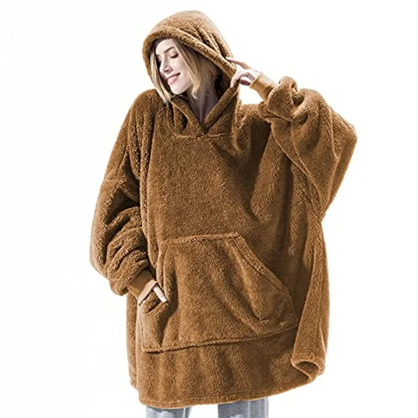 Tragbare Decke mit Kapuze, beidseitiges Fleece, warme Loungewear-Decke für Herbst und Winter | Sulvida