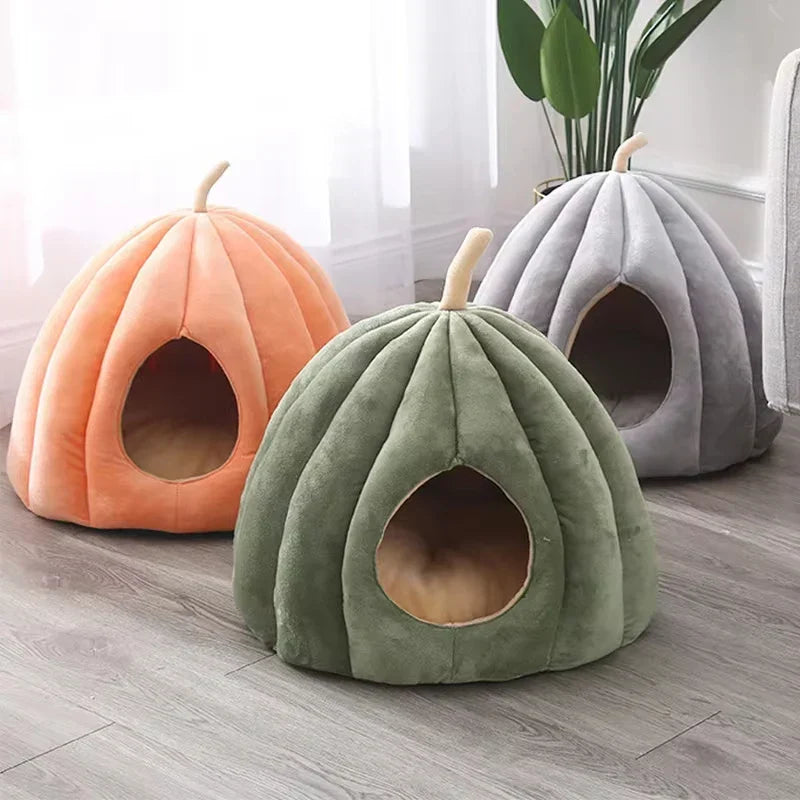 Gesloten Kattenbed Pluche Warm Knus Huisje 40×40×35cm 50×50×40cm Groen Oranje Grijs Winter Slaapplek | Sulvida