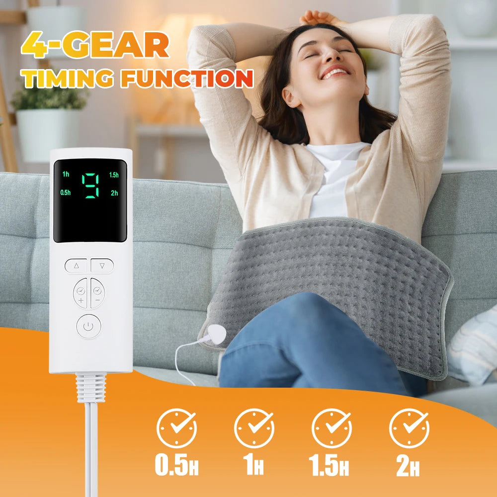 Elektrisch Verwarmingskussen 60x30 cm Grijs Microplush Verstelbaar 10 Warmtestanden Timer Rugpijn Nekpijn | Sulvida