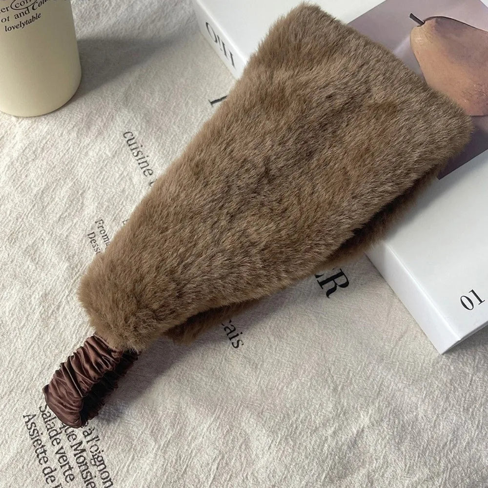 Pluizige Hoofdband Imitatiebont Breed Elastisch Oorbeschermer Haarband Winter Dames Zachte Warme Haarband | Sulvida