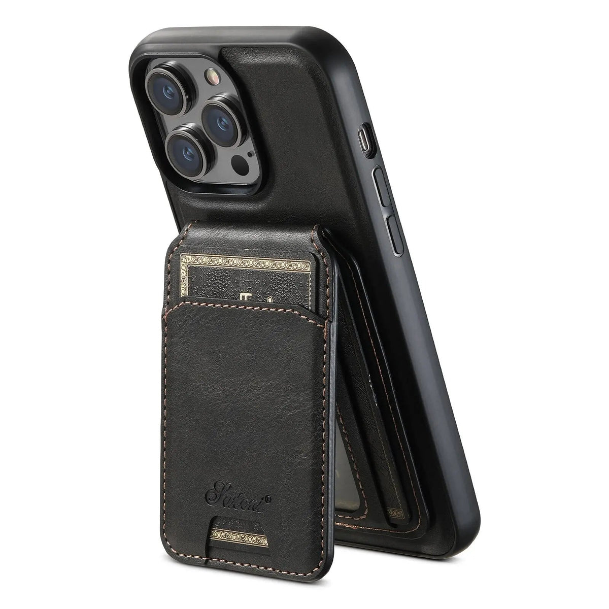 Étui de luxe avec portefeuille pour iPhone 15 en similicuir, marron noir bleu rouge kaki, Pro Max Plus | Sulvida