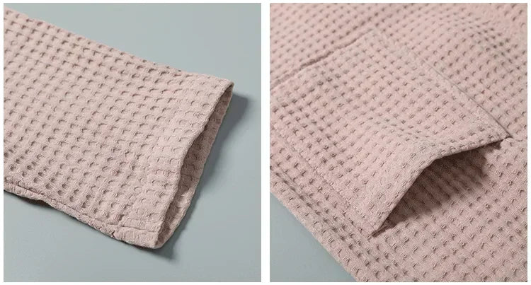Wafel Badjas Katoen met Lange Mouwen voor Thuis Wellness Spa Sauna Hotel Unisex Ochtendjas Badkamer Comfort | Sulvida