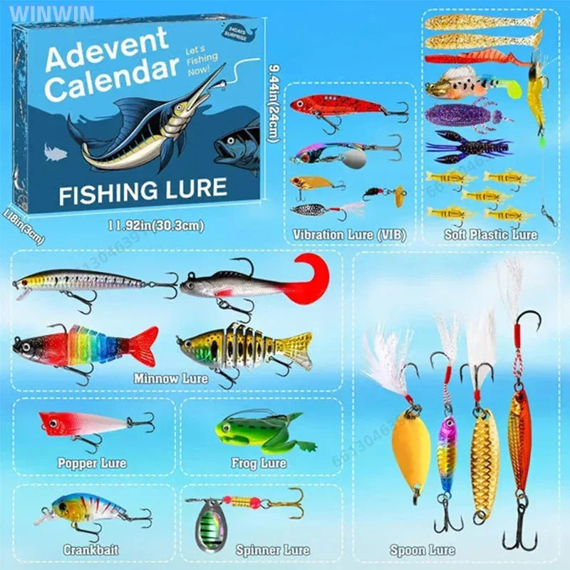 Viskalender 24 Dagen Kunstaas Set Met Minnows Spinners Haken Zoet Zoutwater Voor Baars Forel Roofvis | Sulvida