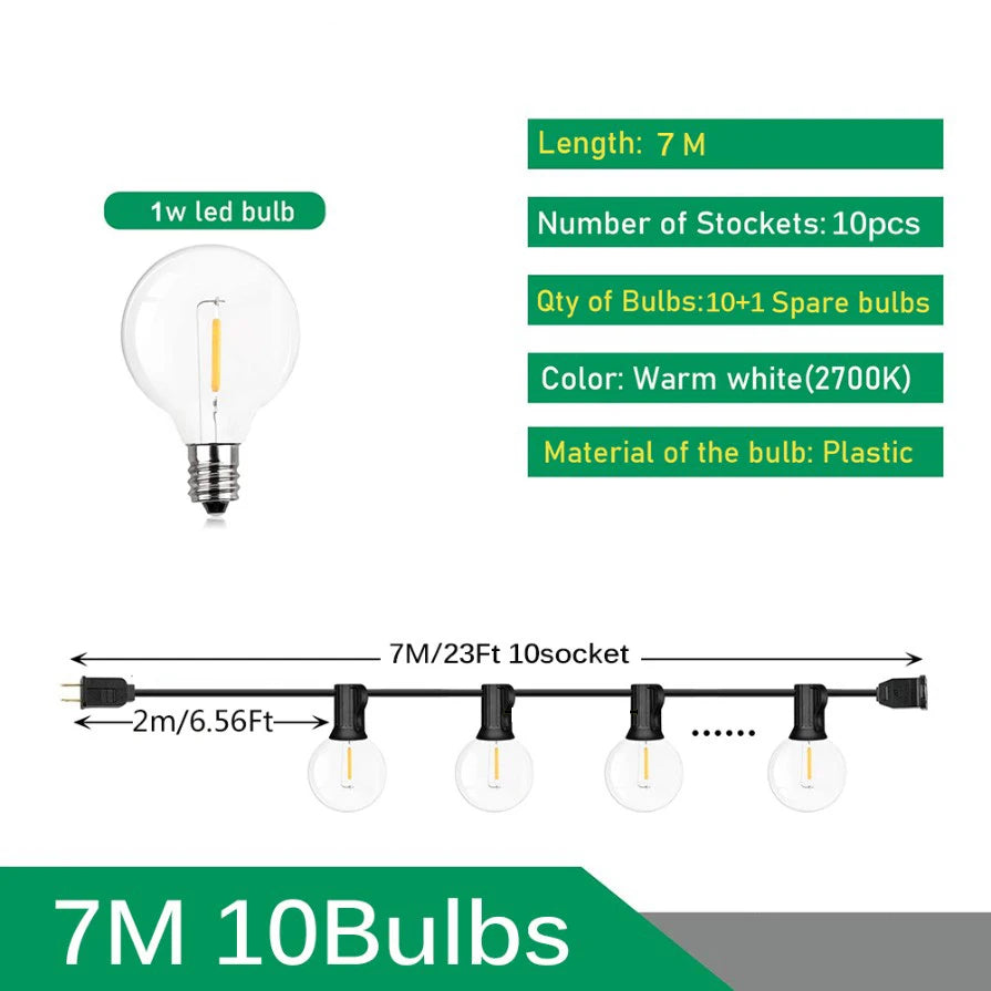 LED Bollampjes Lichtsnoer Outdoor IP44 Warm Wit Feestverlichting Tuin Terras Bruiloft Party Decoratie | Sulvida