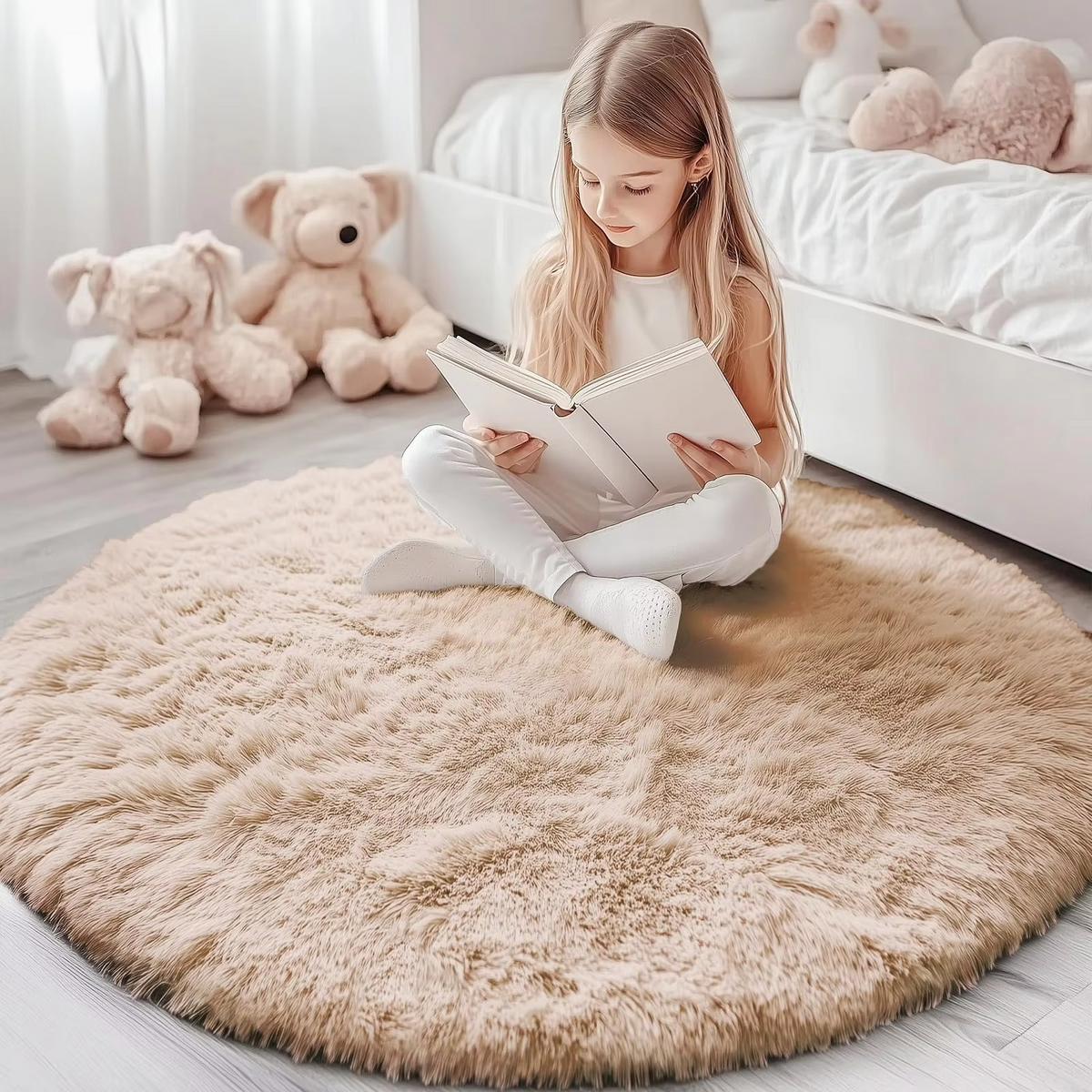 Ronde Shaggy Hoogpooltapijt Ø150cm Zacht Vloerkleed Antislip Woonkamer Slaapkamer Kinderkamer Decoratie | Sulvida