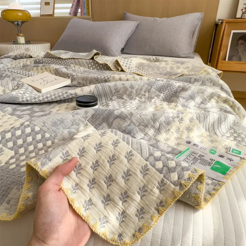 Drielaags Muslin Plaid Katoen Gestreept Lichtgewicht Ademend Zacht Deken Woonkamer Slaapkamer Bed Bank | Sulvida