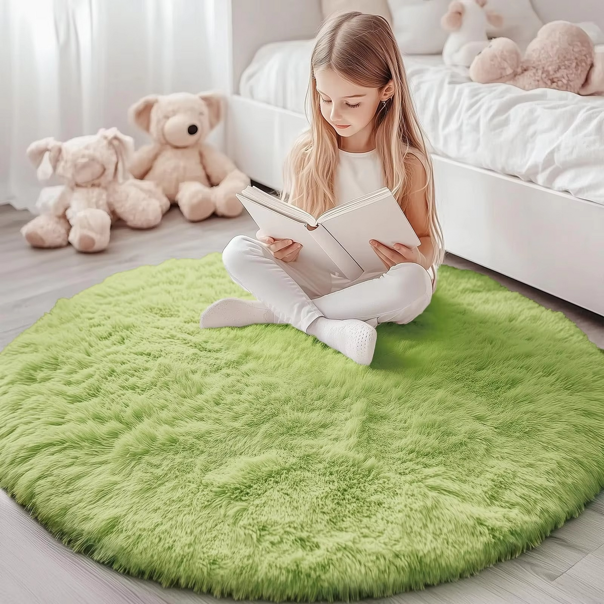 Ronde Shaggy Hoogpooltapijt Ø150cm Zacht Vloerkleed Antislip Woonkamer Slaapkamer Kinderkamer Decoratie | Sulvida
