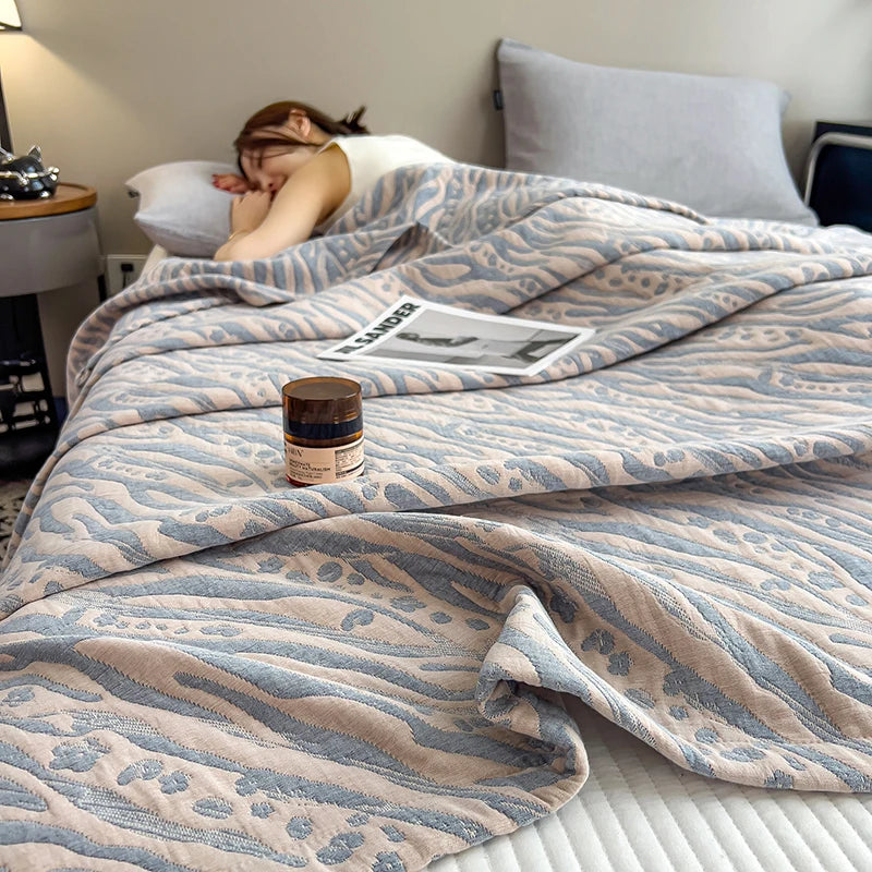 Drielaags Muslin Plaid Katoen Gestreept Lichtgewicht Ademend Zacht Deken Woonkamer Slaapkamer Bed Bank | Sulvida