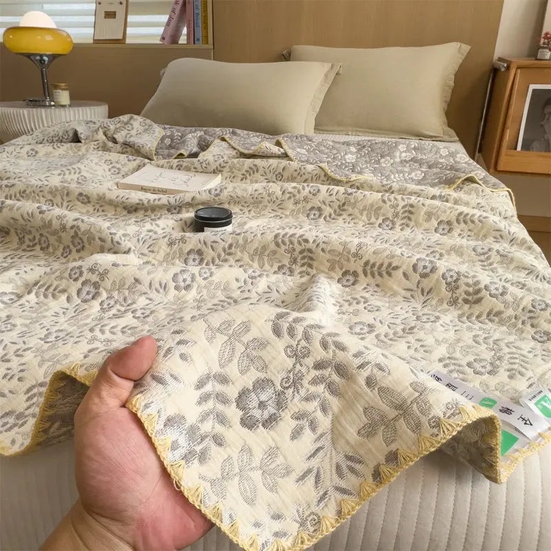 Drielaags Muslin Plaid Katoen Gestreept Lichtgewicht Ademend Zacht Deken Woonkamer Slaapkamer Bed Bank | Sulvida
