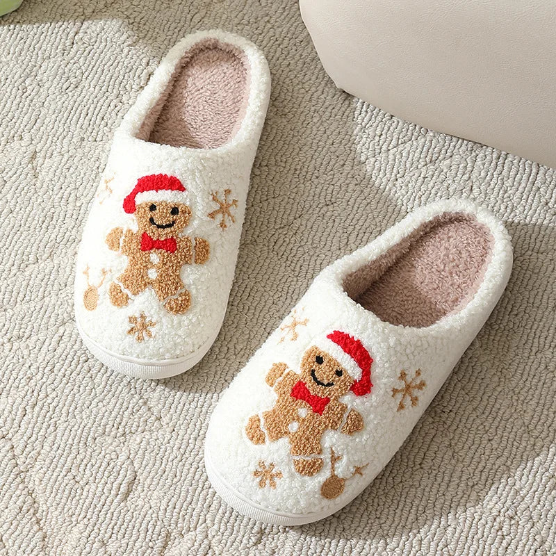 Huisslippers Peperkoek Motief Zachte Pluche Binnenschoenen Winterwarm Dames Heren Unisex Kerstcadeau | Sulvida