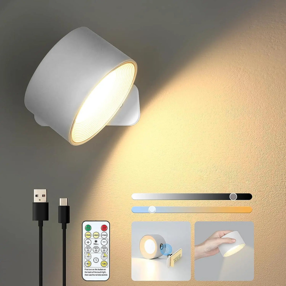 Draadloze LED Wandlamp Oplaadbaar met Afstandsbediening Magnetische Bevestiging Cilindrisch Design Sfeerlicht | Sulvida