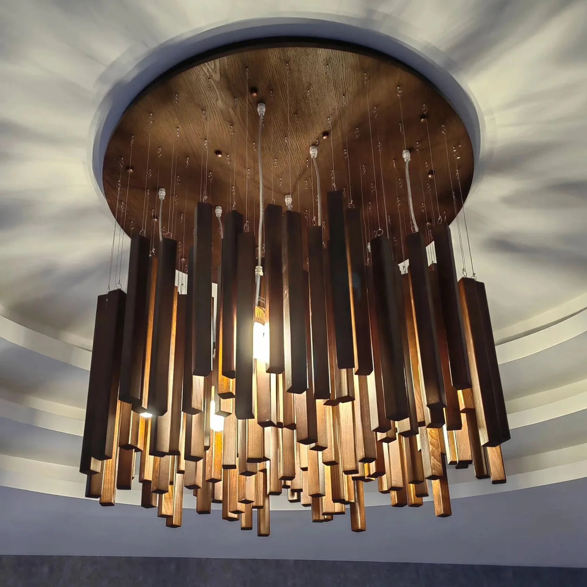 Houten Hanglamp Rond LED Kroonluchter Warm Licht Woonkamer Eetkamer Japans Minimalistisch Design Sfeerverlichting | Sulvida