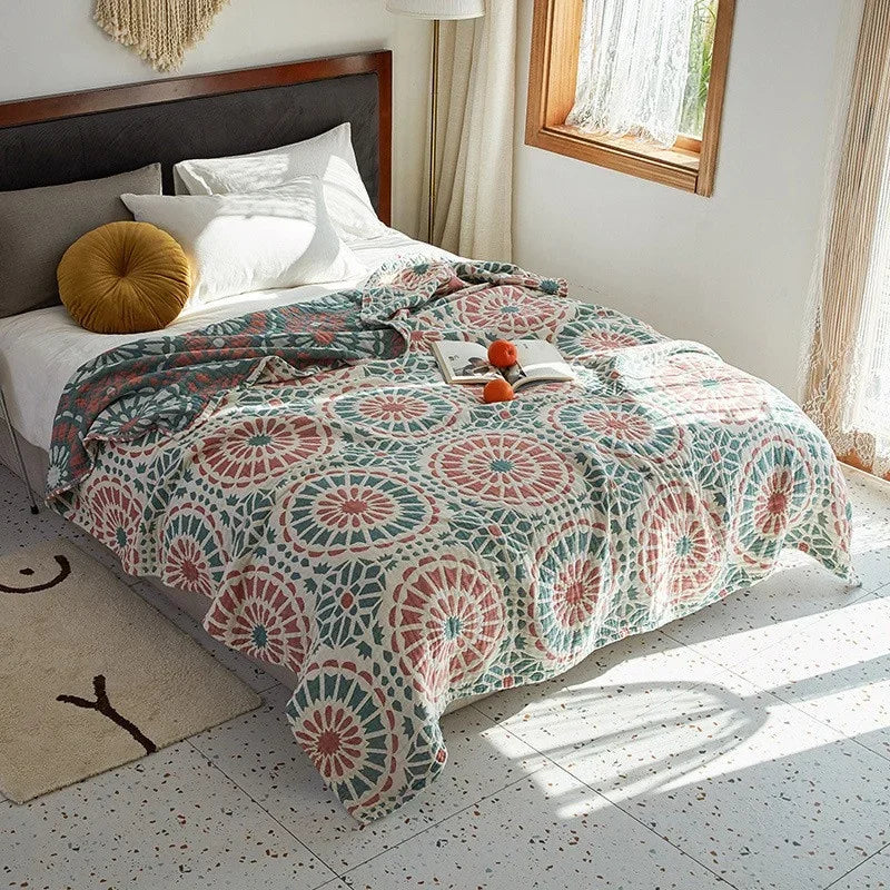 Plaid en coton tissé à motif jacquard, respirant et léger, couverture d’été pour canapé, banquette, lit, voyage et extérieur | Sulvida