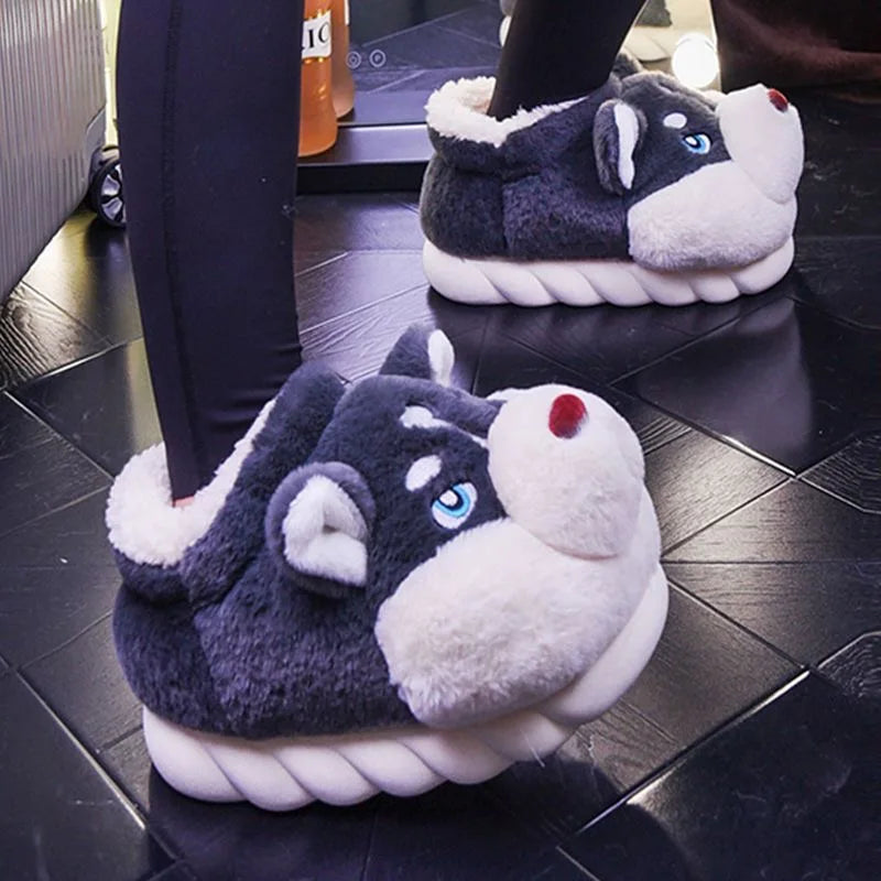 Pluche Huskypantoffels Binnenhuis Warme Dierenslippers Comfortabel Zacht Antislip Huisschoenen Thuis | Sulvida