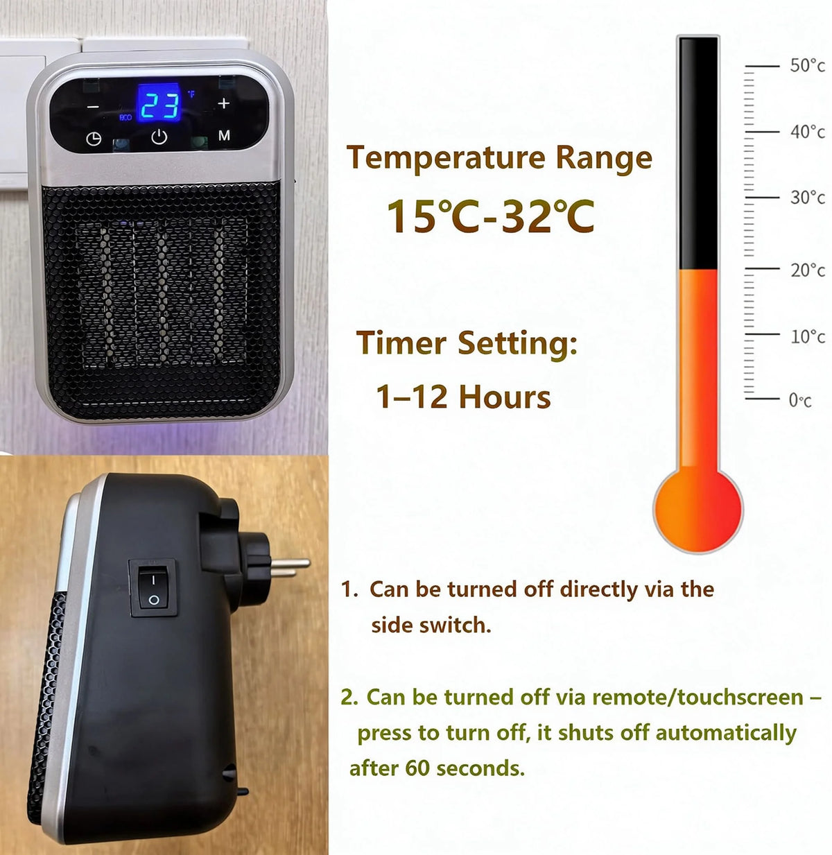 Compacte Stekkerverwarming Keramisch 800W Timer Badkamer Slaapkamer Energiezuinig Stil Oververhittingsbeveiliging | Sulvida