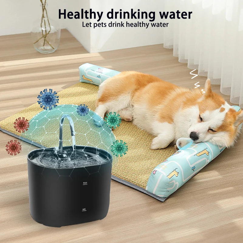 Huisdier Drinkfontein met Kraanstraal 2,2L RVS Filtersysteem Stil Automatisch voor Kat Hond Waterdispenser | Sulvida