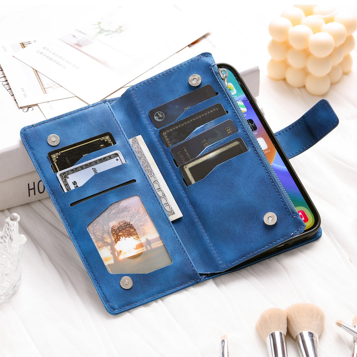 Leren Telefoonhoesje met Kaarthouder Smartphone Reliëfprint Flipcase Portemonnee-Etui Magnetische Sluiting | Sulvida