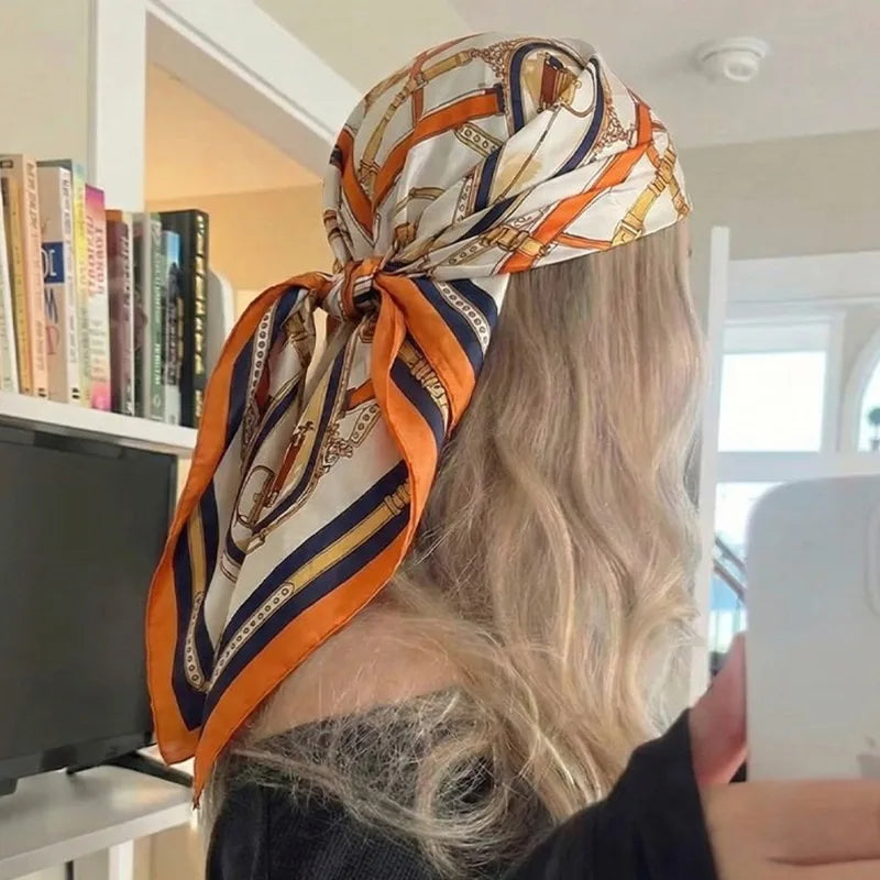Vierkante Zijden Sjaal Dames 70x70cm Multifunctioneel Haarband Halsdoek Tasaccessoire Bloemenprint Stijlvol | Sulvida