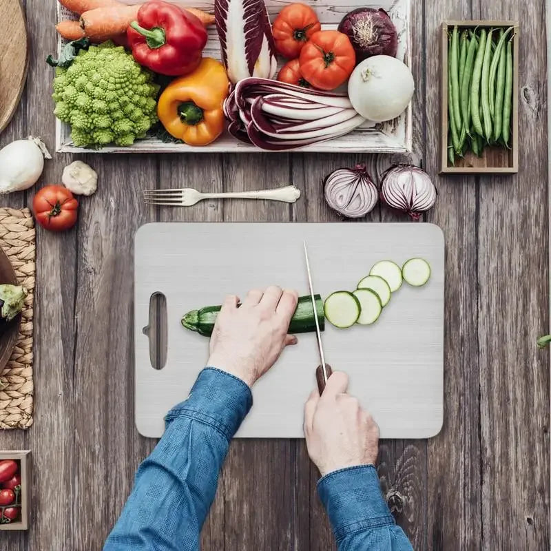 Planche à découper en acier inoxydable 316, réversible, professionnelle, antibactérienne, pour légumes, viande, fruits, pain et pâte | Sulvida