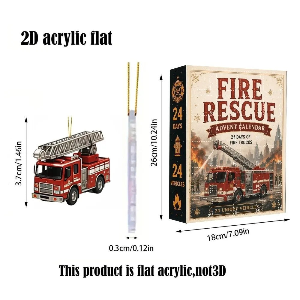 Adventskalender Brandweer Voertuigen 24 Dagen Acryl Hangers Kerstboom Decoratie Countdown Kerst Ornament | Sulvida