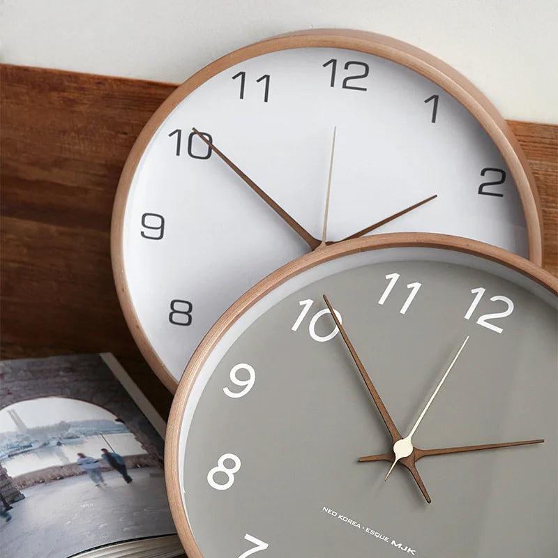 Houten Wandklok met Glazen Wijzerplaat Minimalistisch Design voor Woonkamer Slaapkamer Kantoor en Hal | Sulvida