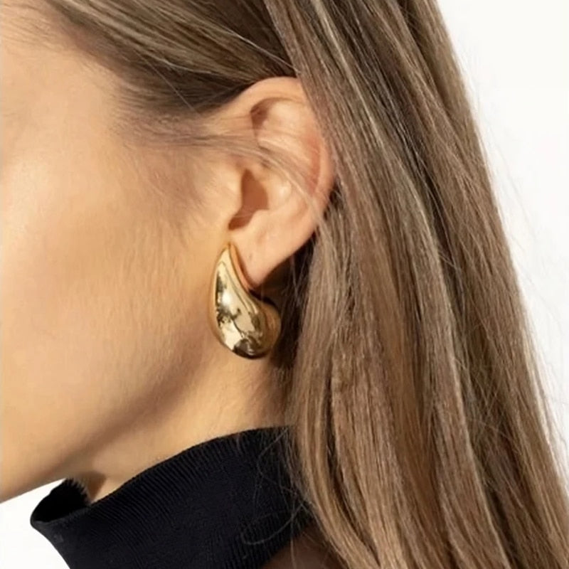 Druppelvormige Dames Oorbellen Roestvrij Staal Goud Zilver Statement Creolen Modern Design Hangers Sieraden | Sulvida