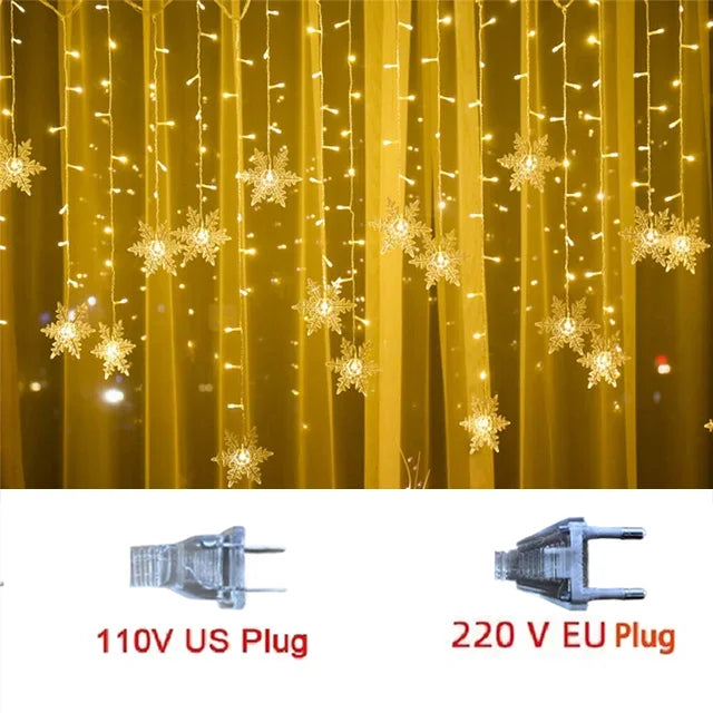 LED Sneeuwvlok Lichtgordijn 320cm Warm Wit IP44 Waterdicht Feestverlichting Decoratief Binnen Buiten | Sulvida