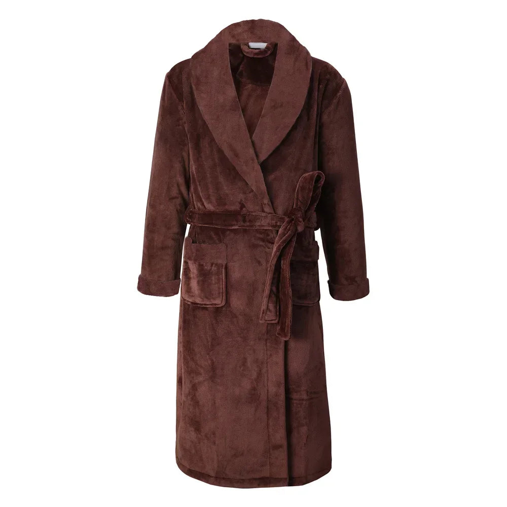 Herenbadjas Fleece Kimono Grijs Blauw Kameel Lange Mouwen Extra Dik Luxe Loungekleding Herfst Winter | Sulvida