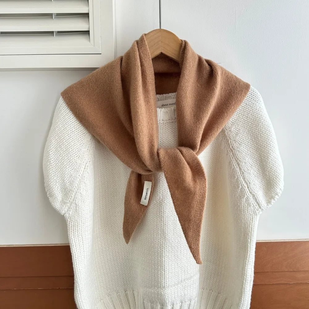 Driehoekige Wintersjaal van Wol voor Dames Gebreide Omslagdoek Effen Hoofddoek Warme Herfst Winter Accessoire | Sulvida
