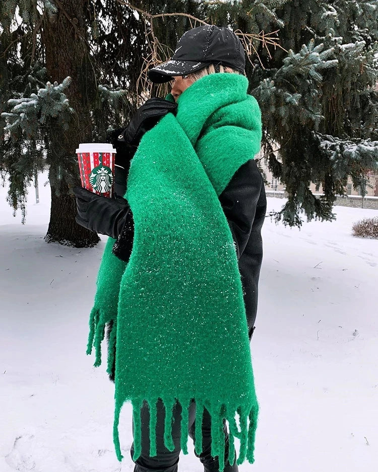 Écharpe épaisse et chaude en cachemire avec franges, pashmina d’hiver unie, accessoire de luxe oversize pour femme et homme | Sulvida
