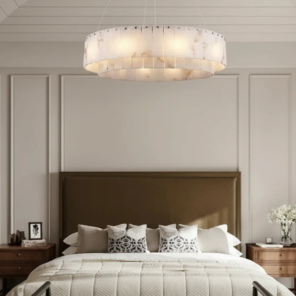 Hanglamp Rond Albast Metaal Dimbaar Eetkamer Woonkamer Plafondverlichting LED Luxe Kroonluchter Design | Sulvida