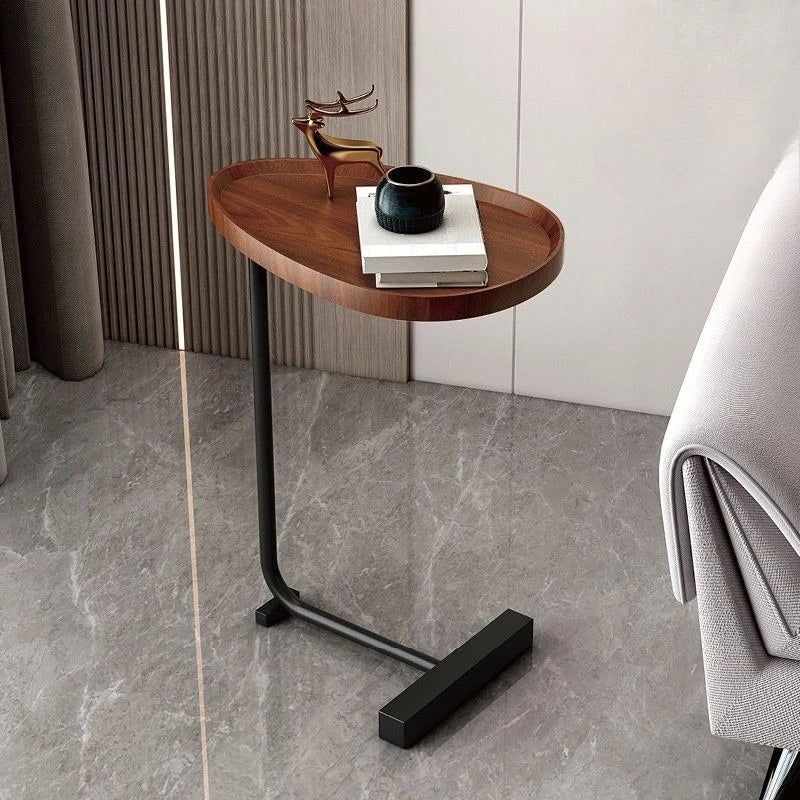 Mobiele bijzettafel C-vorm hout en metaal schuifbaar voor bank bed woonkamer slaapkamer salontafel nachtkastje | Sulvida