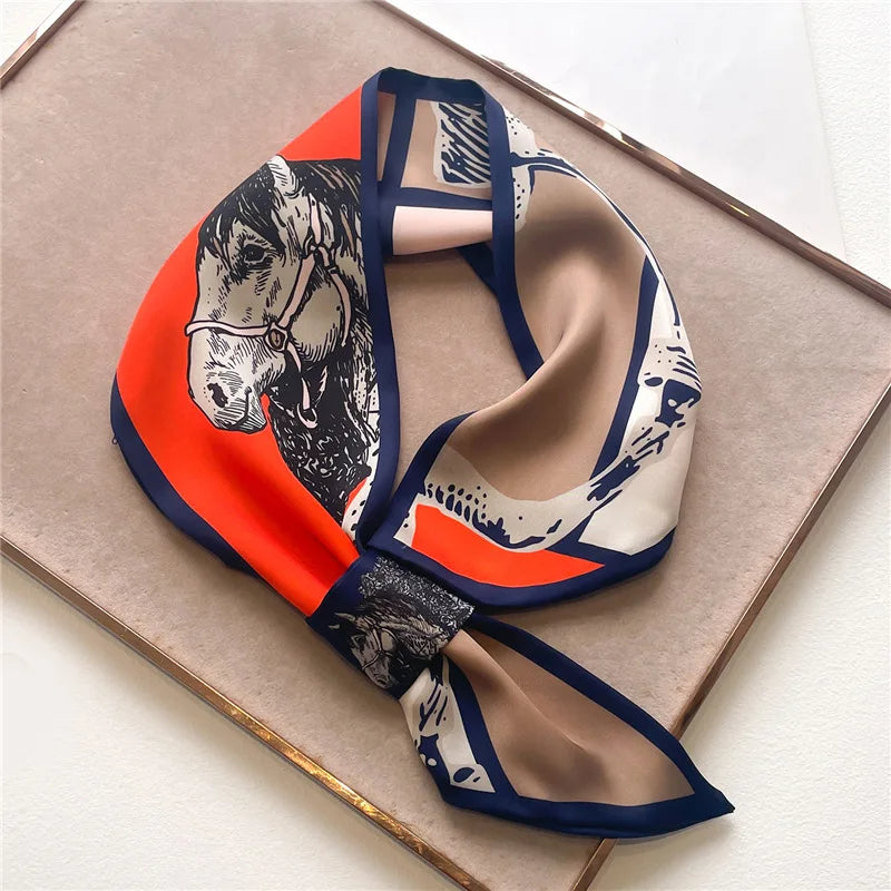 Foulard en satin pour femme à imprimé chevaux, ruban multifonction, écharpe, bandeau, bracelet, bandana, accessoire | Sulvida
