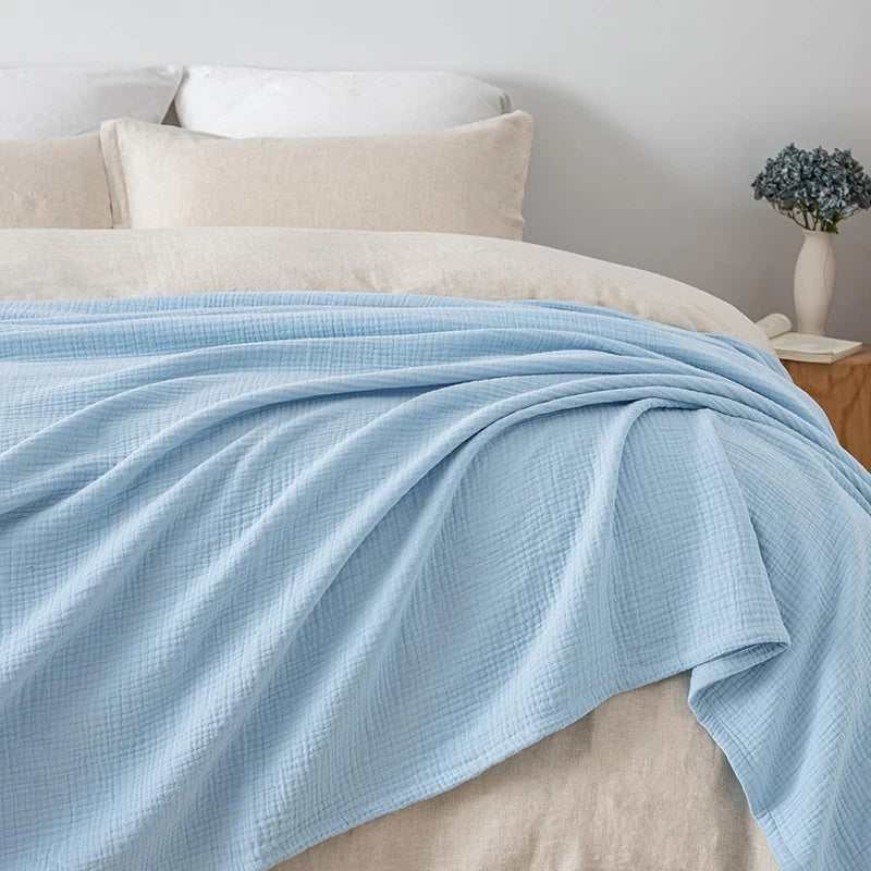 Plaid en coton, couverture en mousseline à 6 épaisseurs, été hiver, jeté de canapé ou de lit, respirant, léger, linge de lit pour le salon | Sulvida
