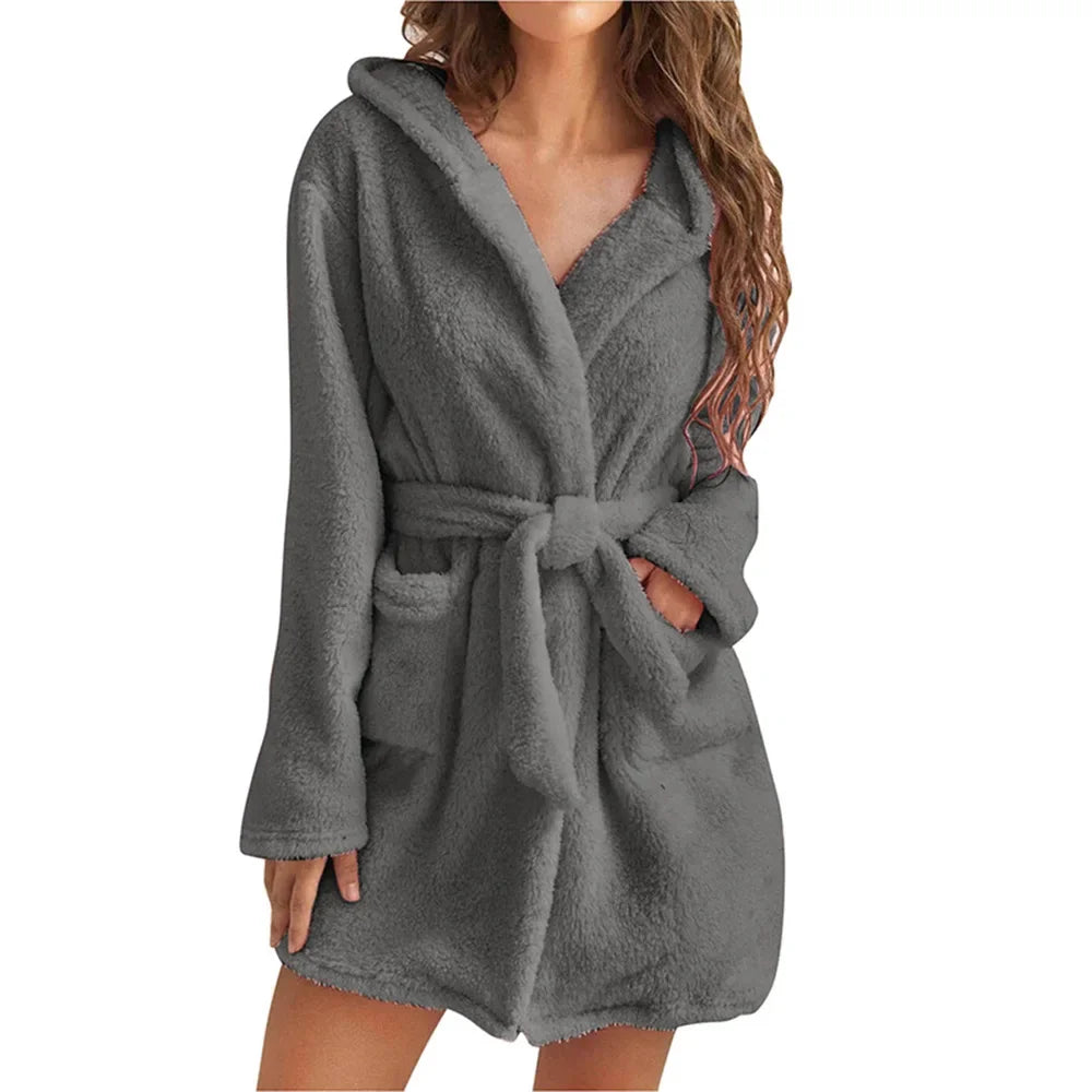 Katoenen Badjas met Capuchon voor Dames Kimono Ochtendjas Lange Mouwen Ceintuur Zachte Huiskleding Wellness | Sulvida