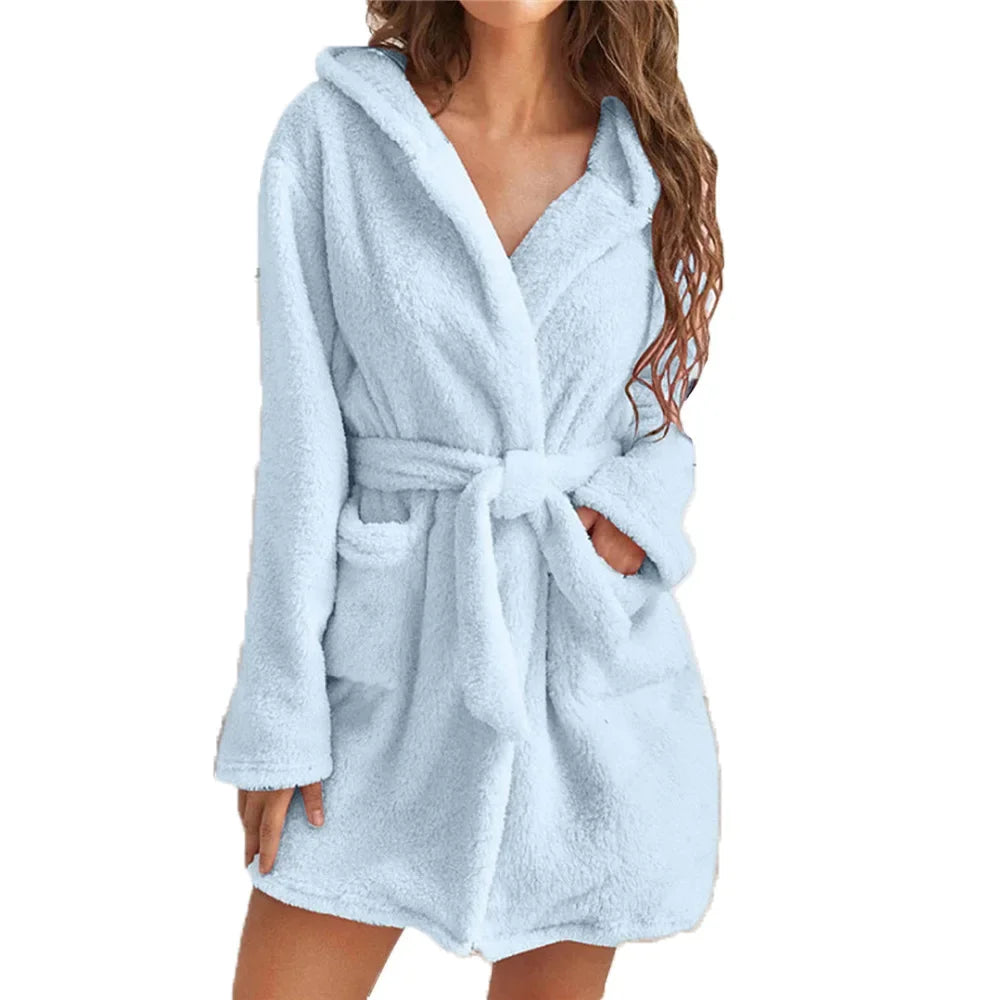 Katoenen Badjas met Capuchon voor Dames Kimono Ochtendjas Lange Mouwen Ceintuur Zachte Huiskleding Wellness | Sulvida