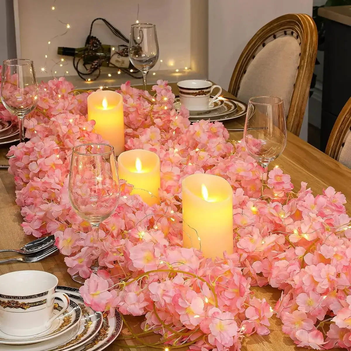 LED Bloemslinger Kersenbloesem 2 Meter 20 Lampjes Roze Batterij Decoratieve Verlichting Feestdecoratie | Sulvida