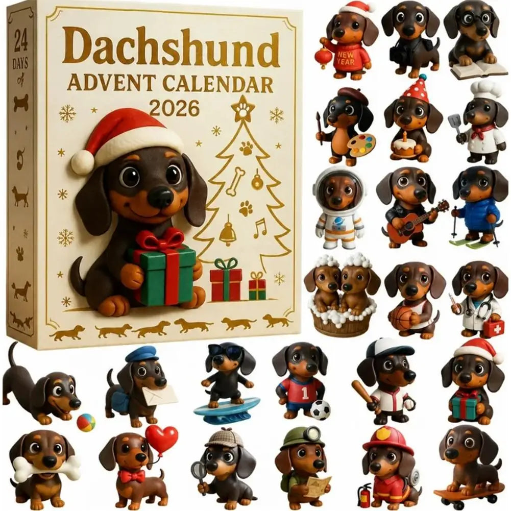 Teckel Adventskalender met 24 Hondenfiguren PVC Kerstdecoratie Countdown Dieren Huisdieren Kerst Decoratie | Sulvida
