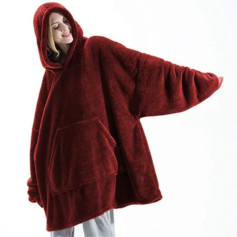 Tragbare Decke mit Kapuze, beidseitiges Fleece, warme Loungewear-Decke für Herbst und Winter | Sulvida